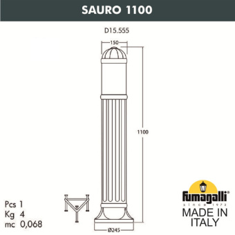 Садовый светильник-столбик FUMAGALLI SAURO 1100 D15.555.000.WXF1R.FC1
