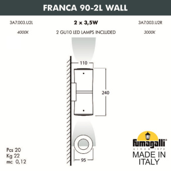 Светильник уличный настенный FUMAGALLI FRANCA 90-2L WALL 3A7.003.000.LXU2L